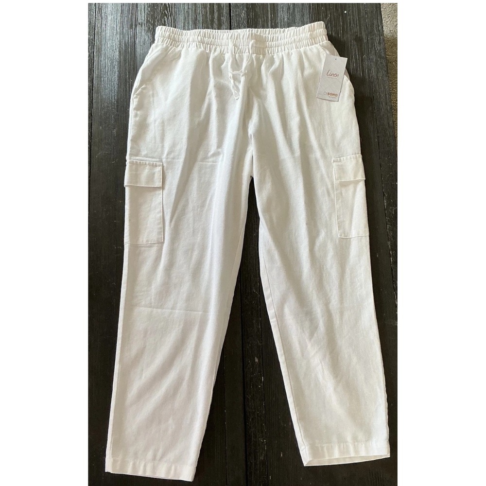 Ci Sono Pants Womens XL White Linen Blend Summer Beach Coastal